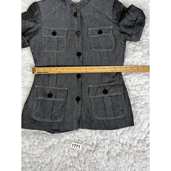 Calvin Klein Womens Safari Jacket Sz 4 Blazer Grey Short Sleeve 4 Pockets Linen - Picture 6 of 11